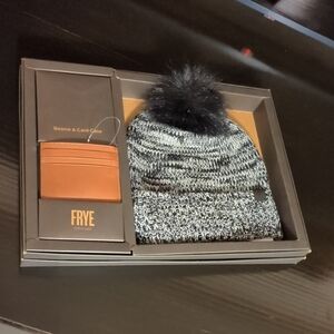 Frye Knit Beanie with Pom and Card Case